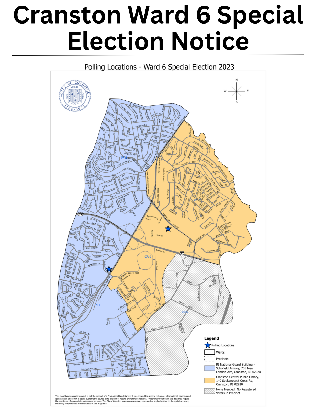 UPDATED: City of Cranston Ward 6 Special Election Notice