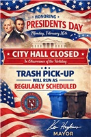 City Offices Closed Monday, February 16, 2026 / Regularly Scheduled Trash Collection